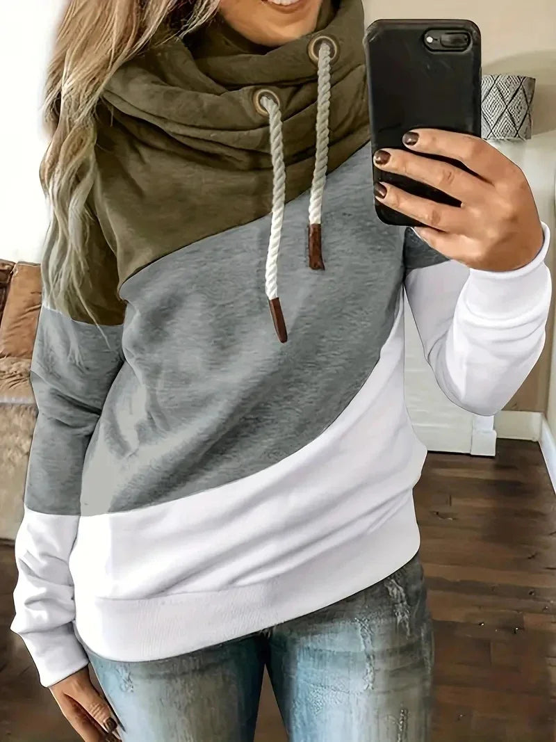 Colorblock Drawstring Hooded Sweatshirt