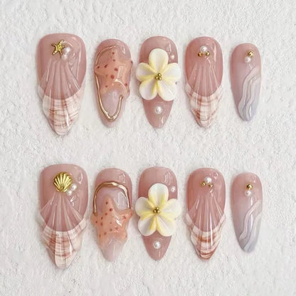 3D Flower Almond Press-On Nails