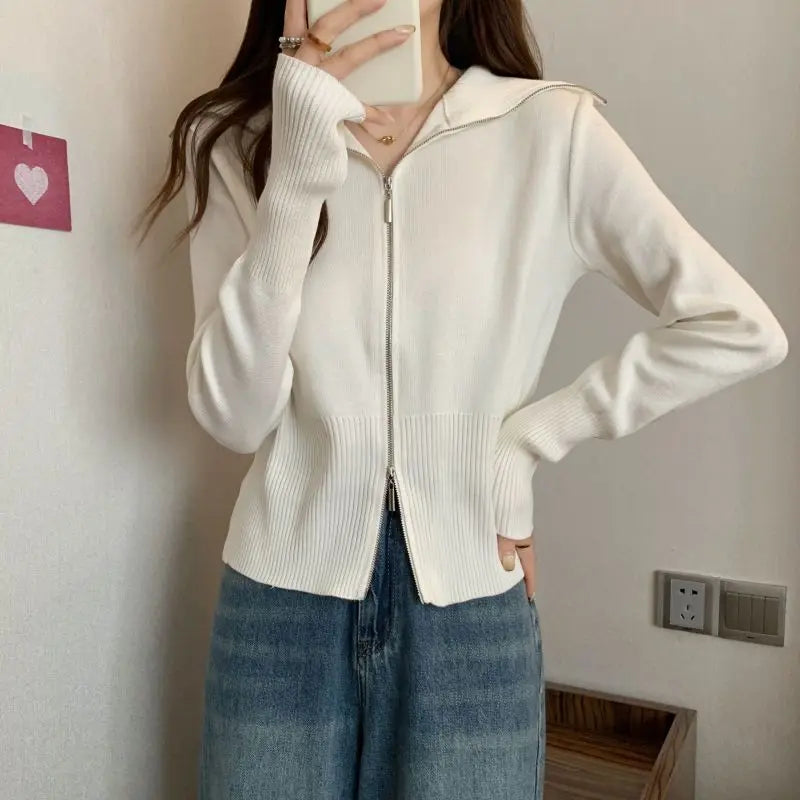 Double-Zip Hooded Knit Jacket