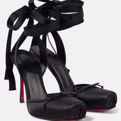 Satin Ankle-Wrap High Heels