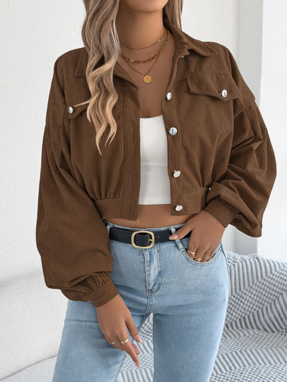 Corduroy Cropped Button Jacket