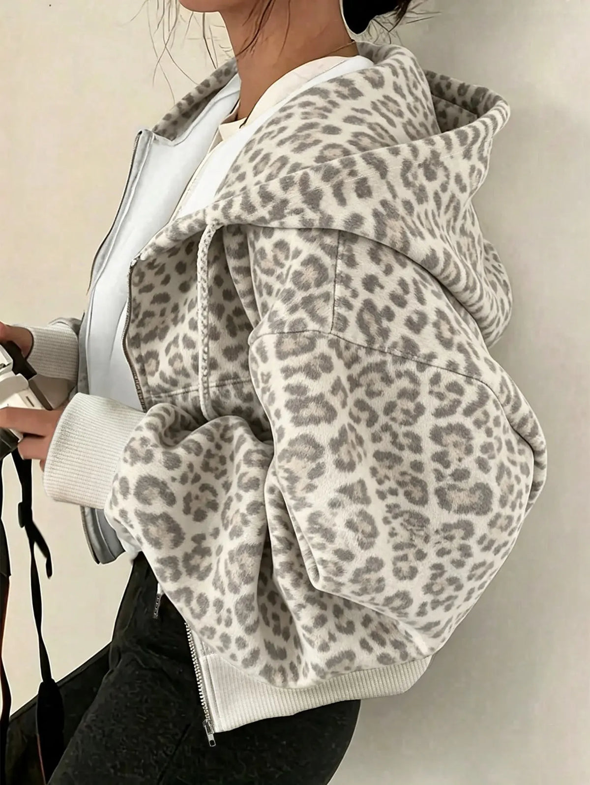 Grey Leopard Zip Hoodie