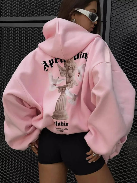 Pink Print Oversized Hoodie