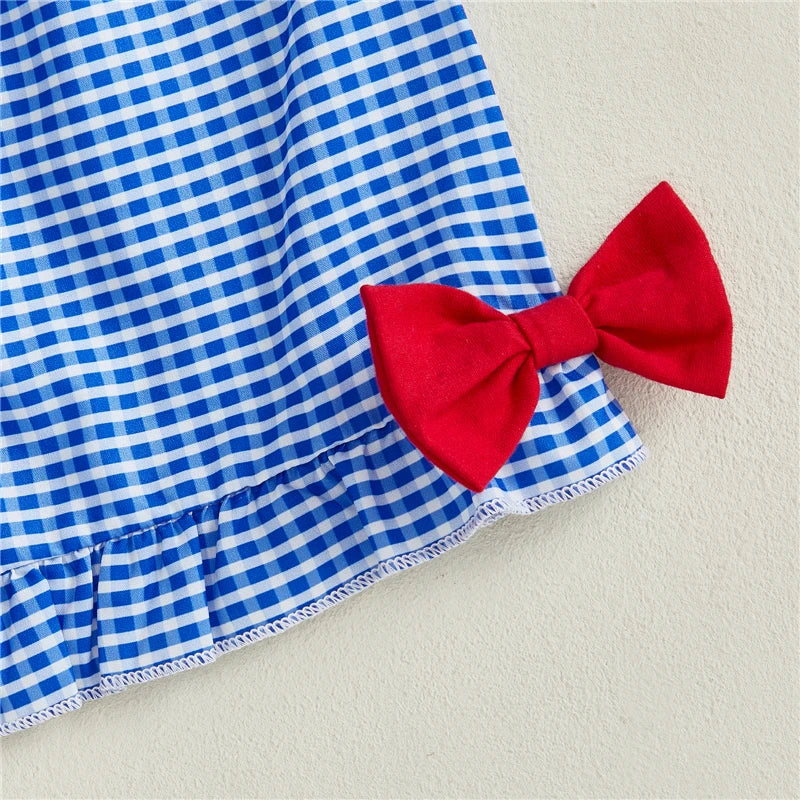 Baby Girl Summer Outfit Set – Apple Embroidery Top & Plaid Shorts