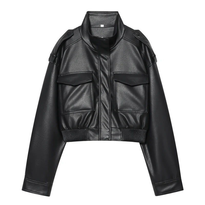 Cropped Faux Leather Jacket