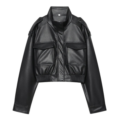 Cropped Faux Leather Jacket
