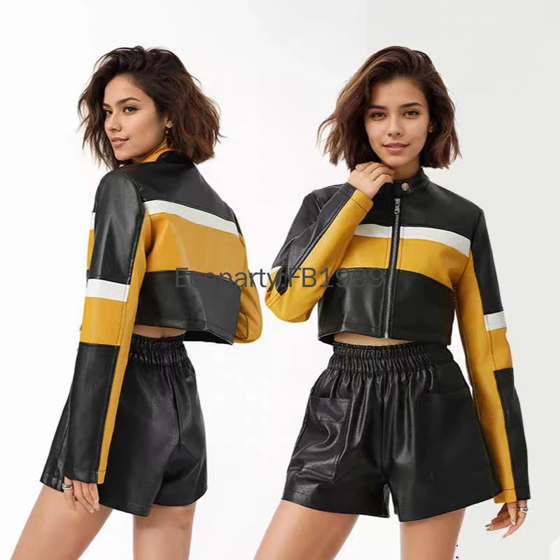 Short PU Leather Biker Jacket