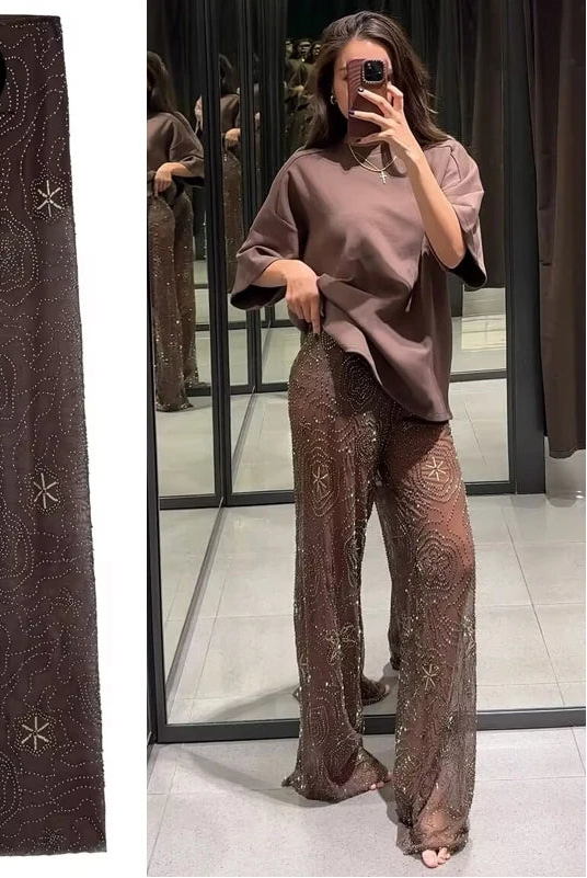 Beaded Straight Pants