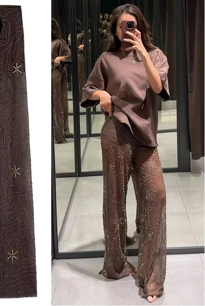 Beaded Straight Pants