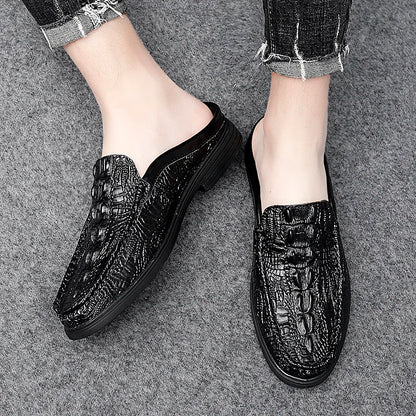 Black Half Shoes Leather Mules
