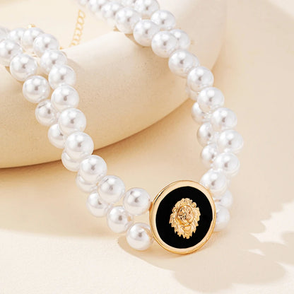 Vintage Lion Head Enamel Choker Necklace