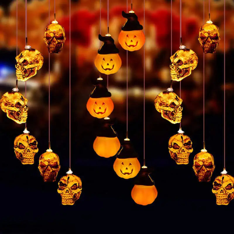 Solar Skull and Pumpkin String Lights