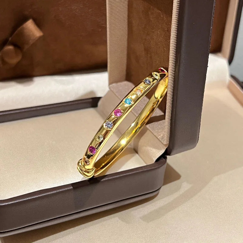 Geometric Zircon Gold Bangle