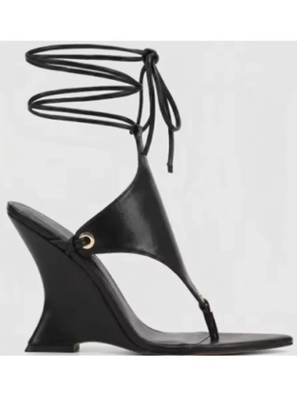 Chunky Wedge Lace-Up Sandals