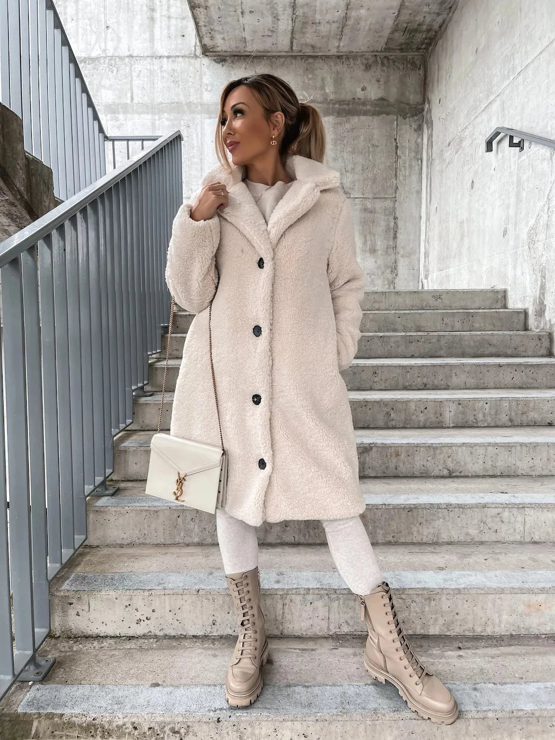 Furry Lapel Long Coat