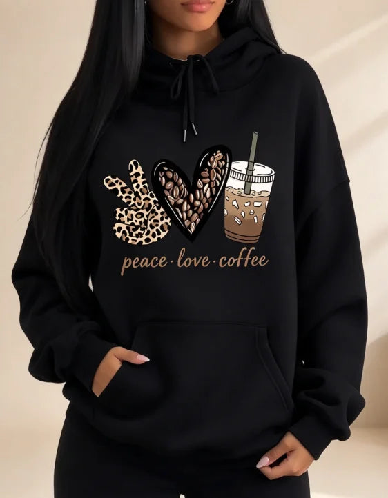 Heart Letter Print Drawstring Hoodie