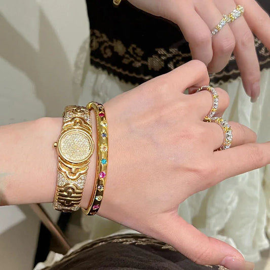 Geometric Zircon Gold Bangle