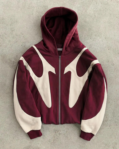 Geometric Patchwork Zip Hoodie