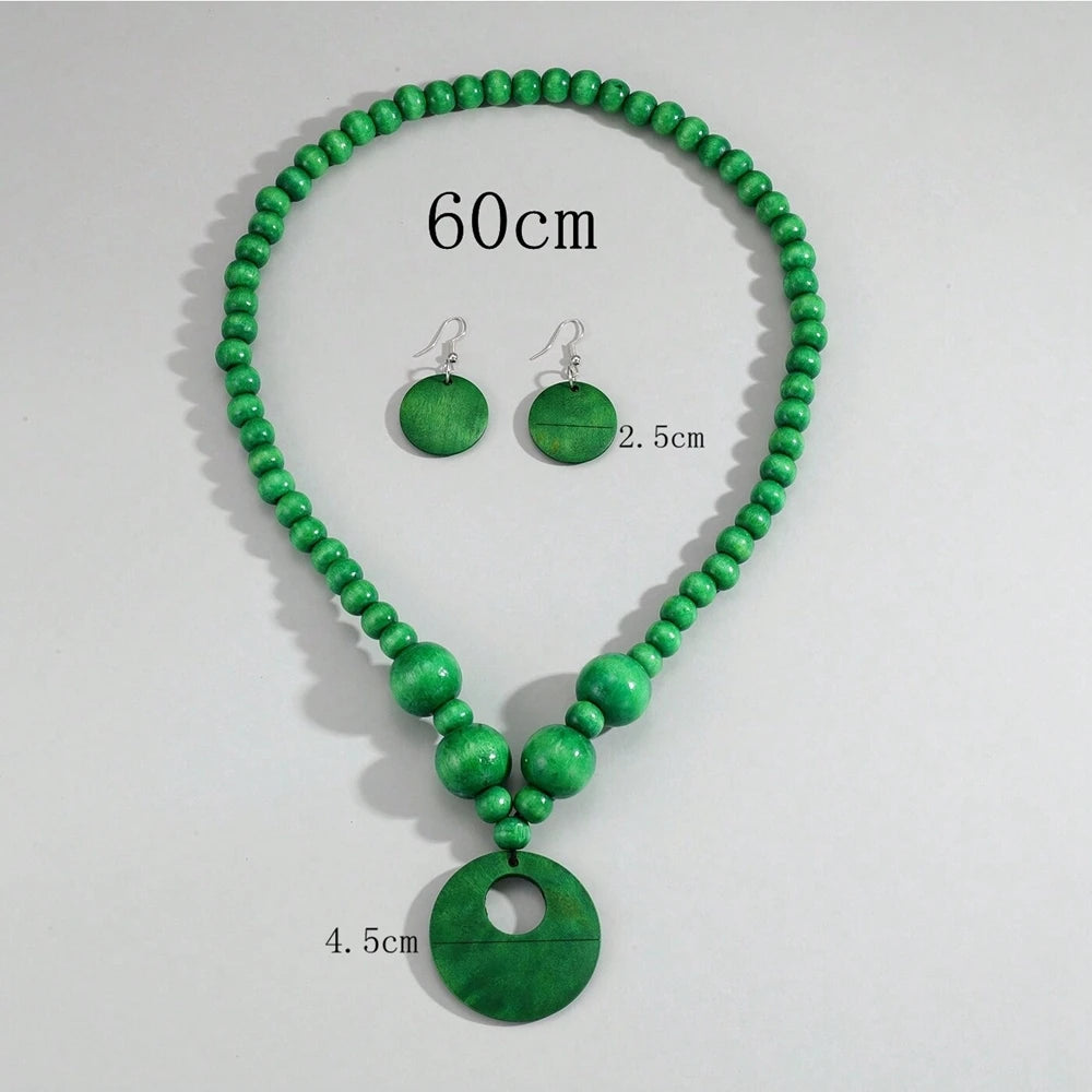 Bohemian Wooden Bead Jewelry Set