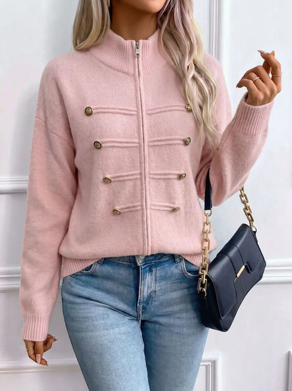 Stand Collar Zip Knit Cardigan