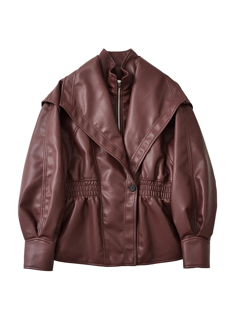 Elastic Waist Faux Leather Jacket