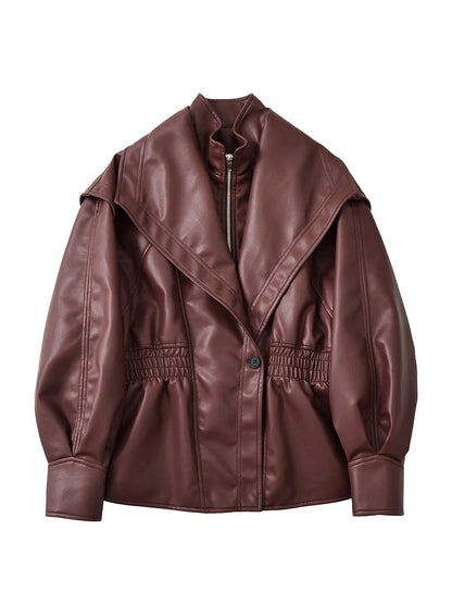 Elastic Waist Faux Leather Jacket