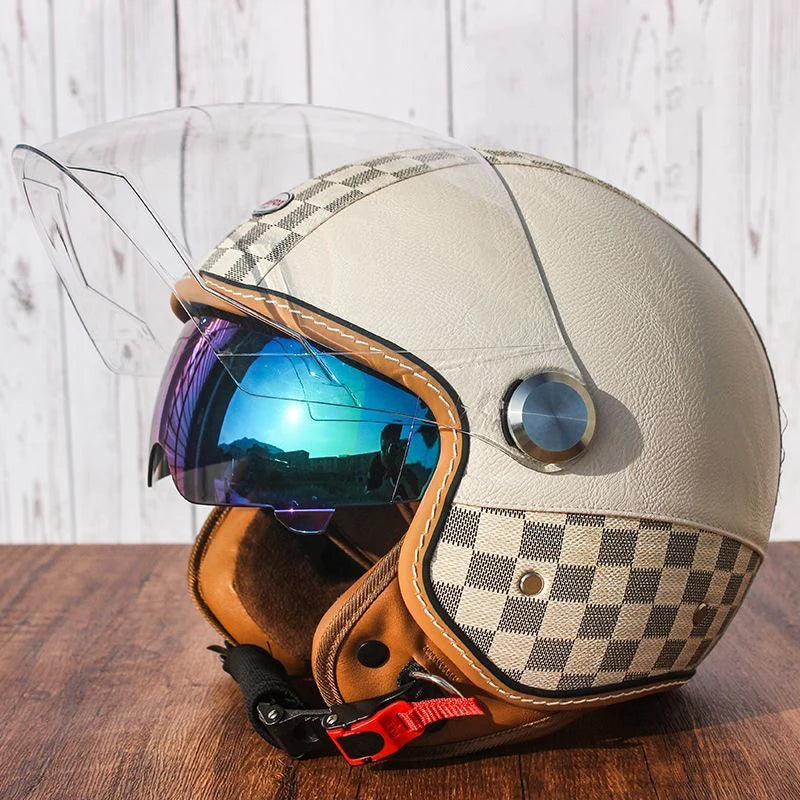 Brown Leather-Look 3/4 Jet Helmet