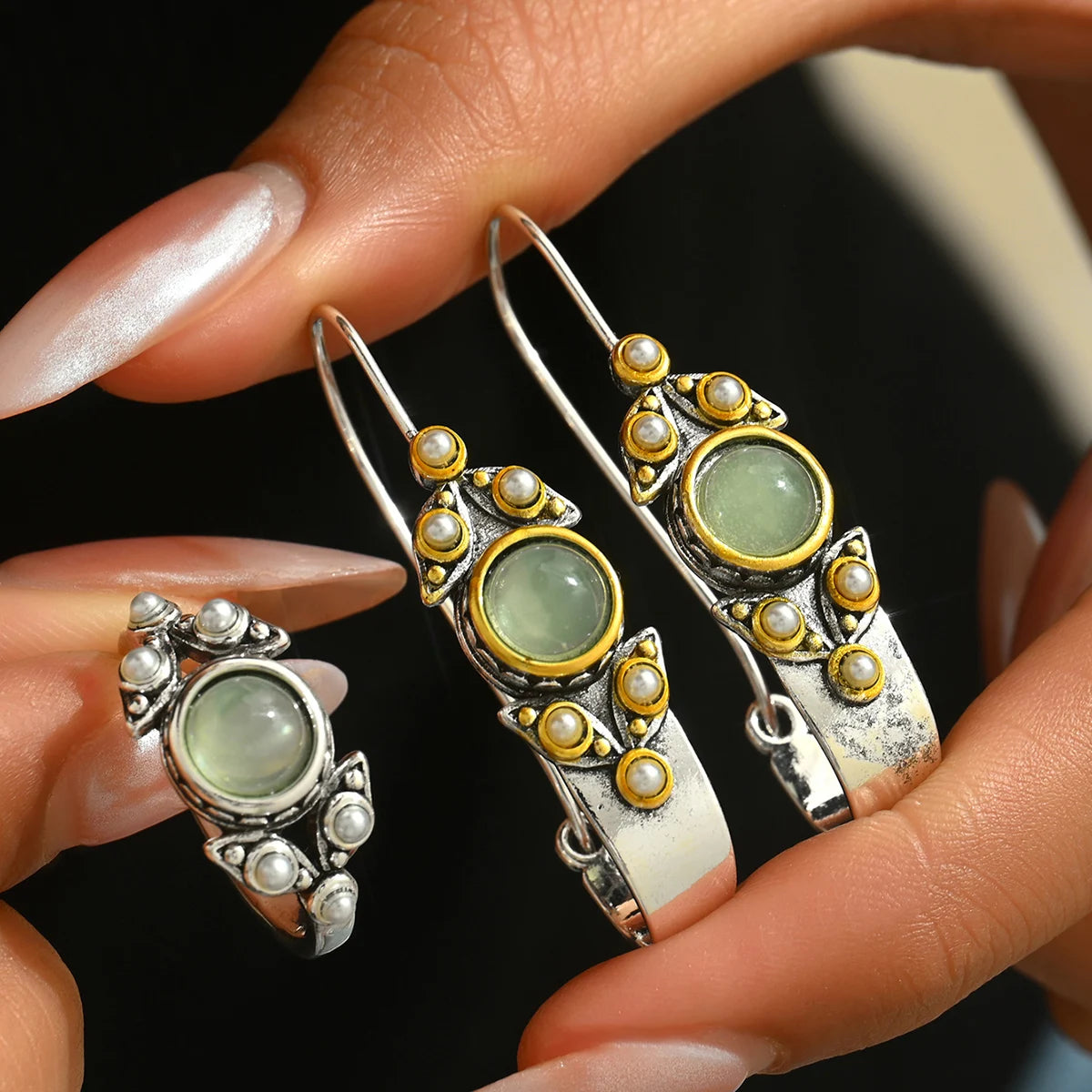 Retro Bohemian Copper Metal Pearl Jewelry Set