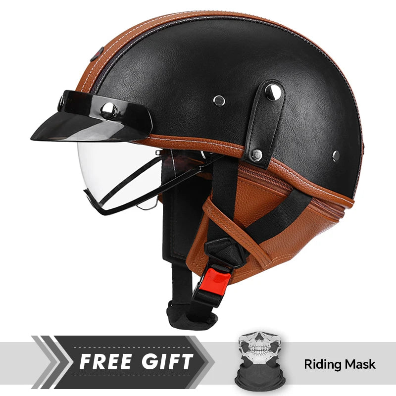 Leather-Style Retro Half Helmet