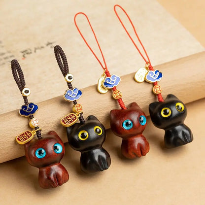 Sandalwood Wooden Cat Keychain Anime