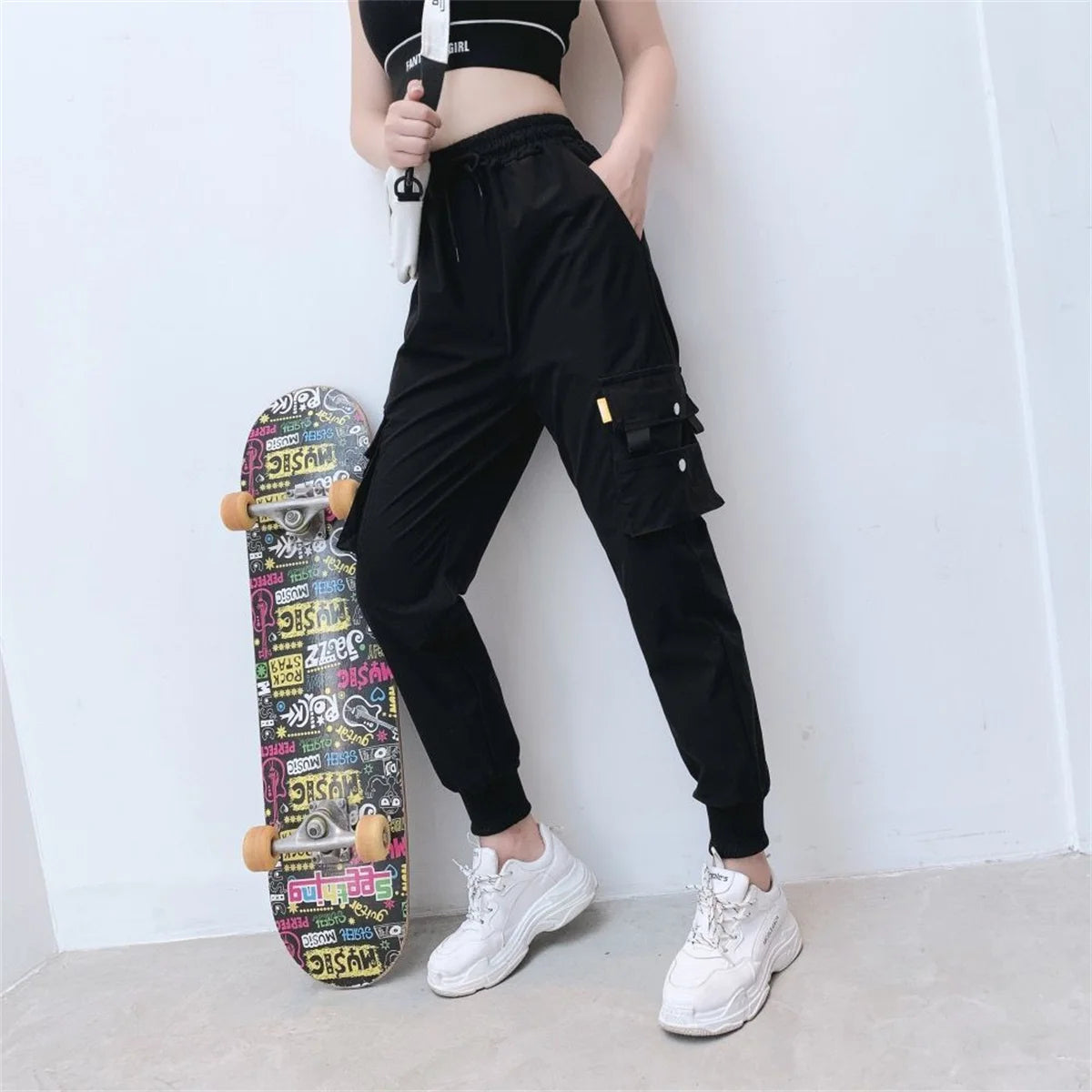 Black Hip-Hop Cargo Joggers