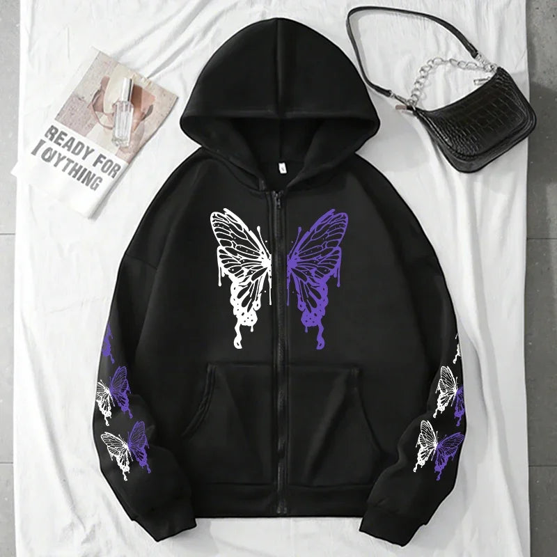 Butterfly Print Zip Hoodie
