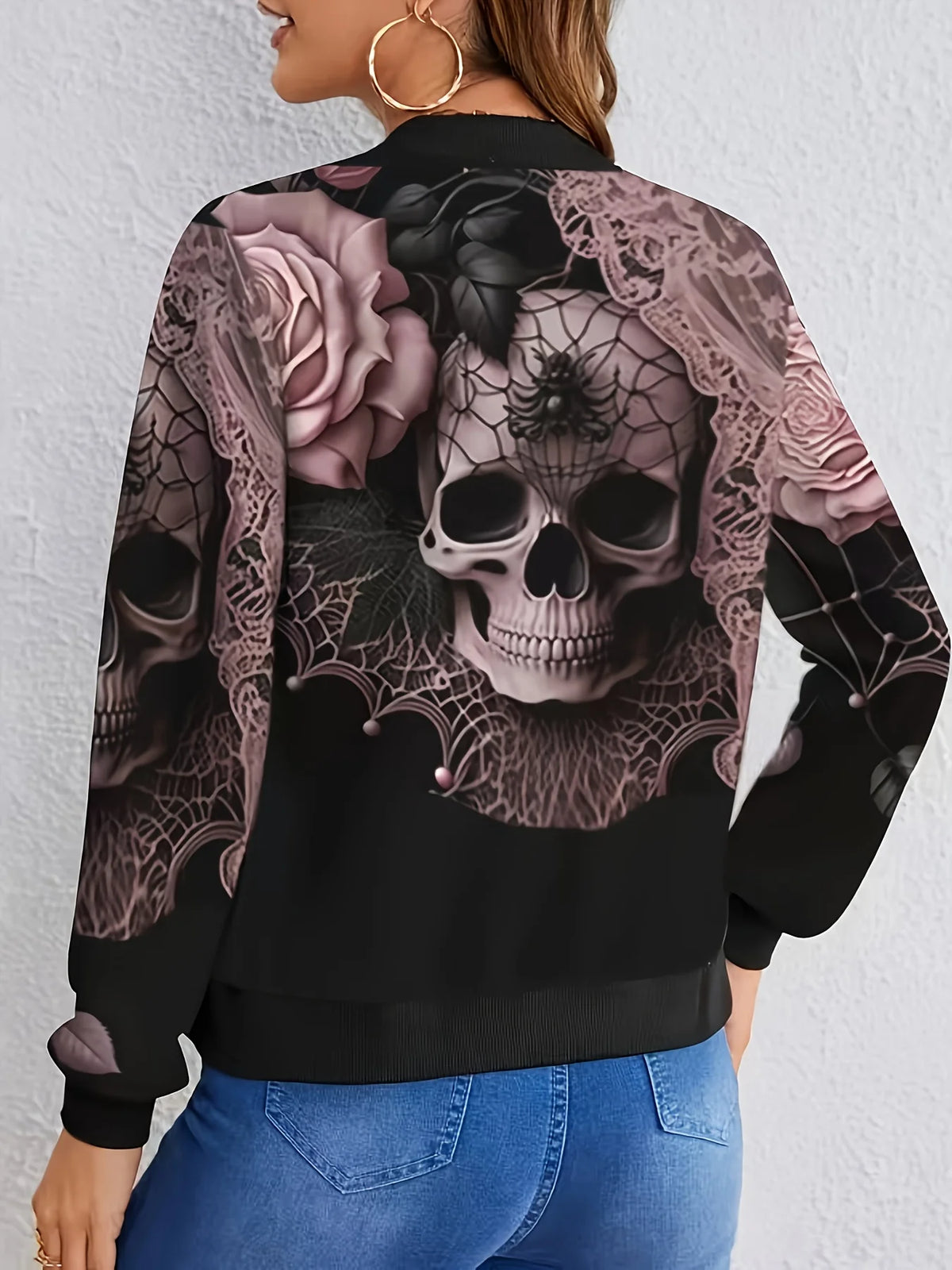 Skull Print Baseball Jacket