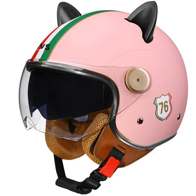 Retro Half-Face Cat-Ear Helmet