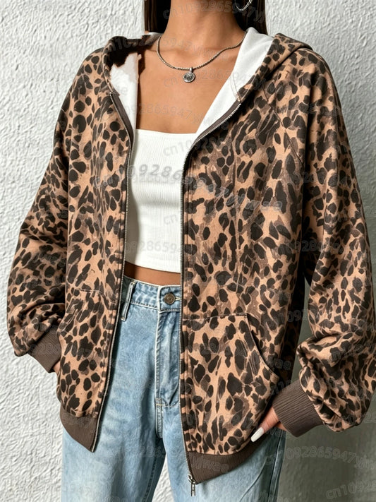Leopard Print Hooded Sweatshirt