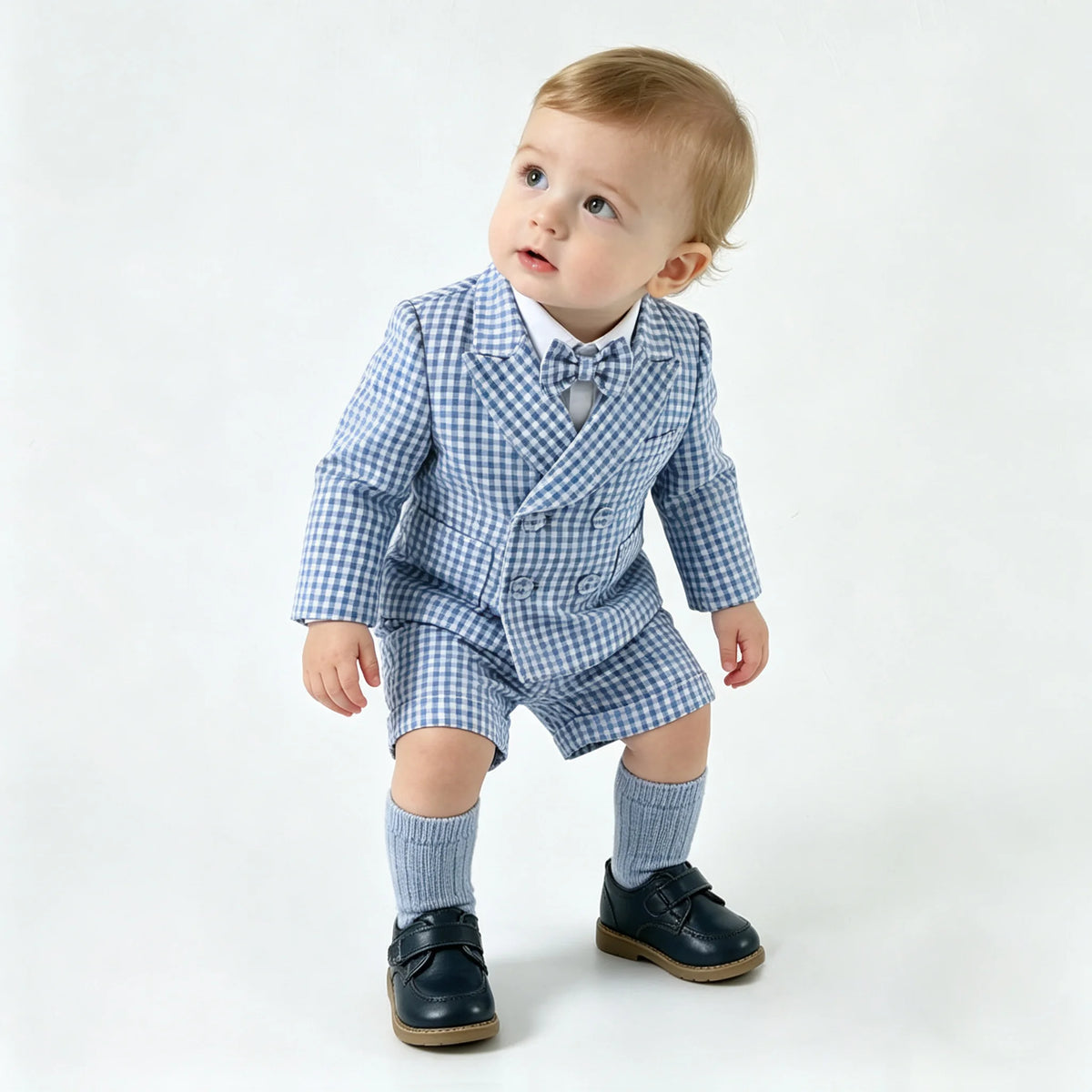Blue Gingham Blazer Suit Set