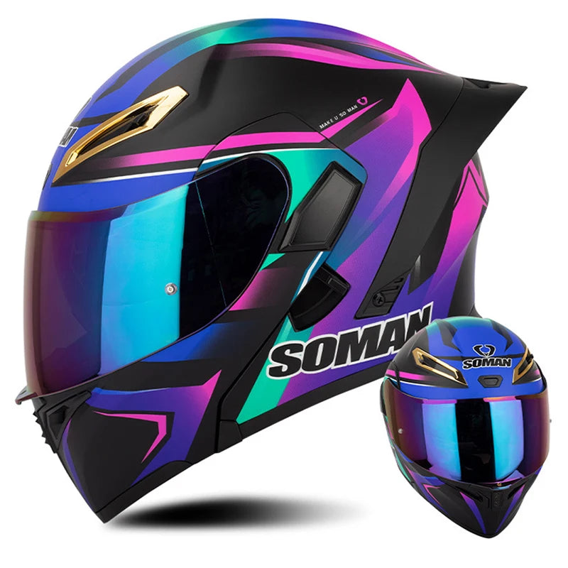 Soman Double-Visor Flip-Up Helmet