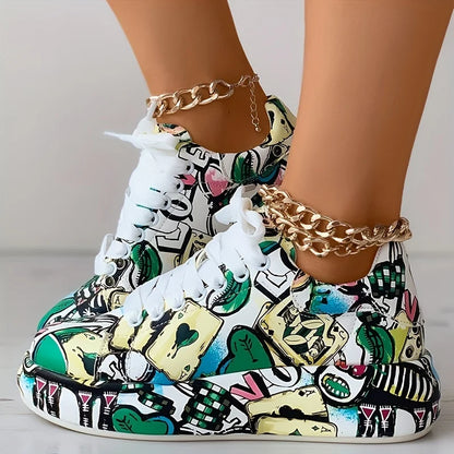 Women's Graffiti Print Low-Top Platform Sneakers