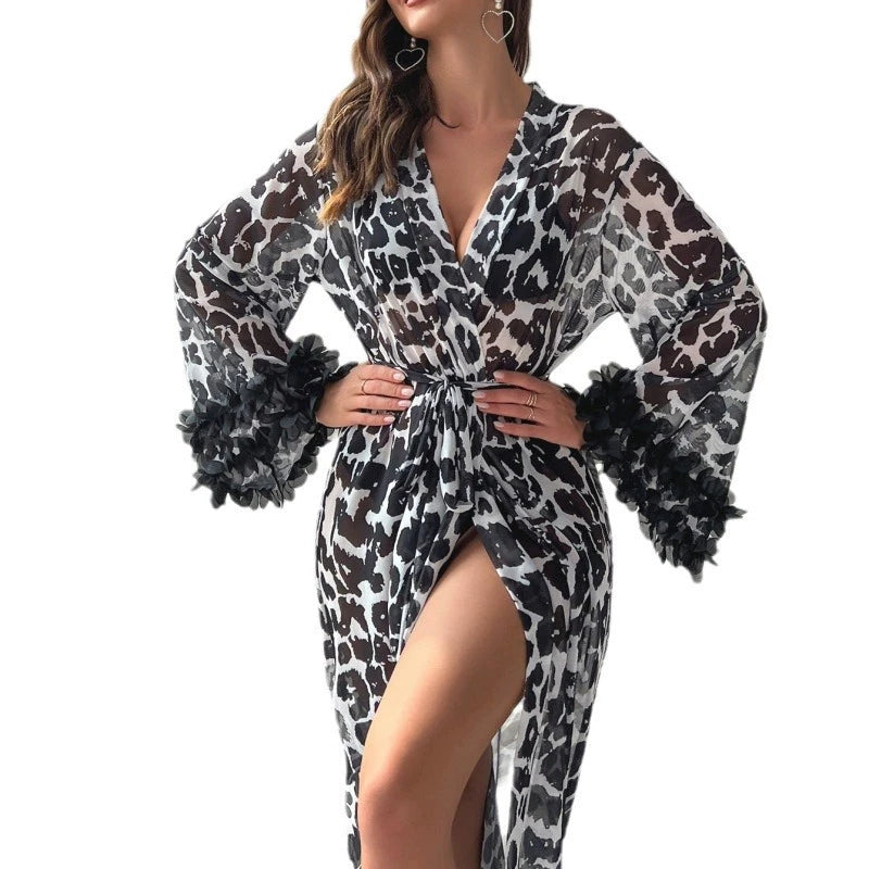 Leopard Satin Mid Robe
