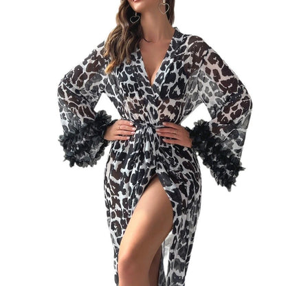 Leopard Satin Mid Robe
