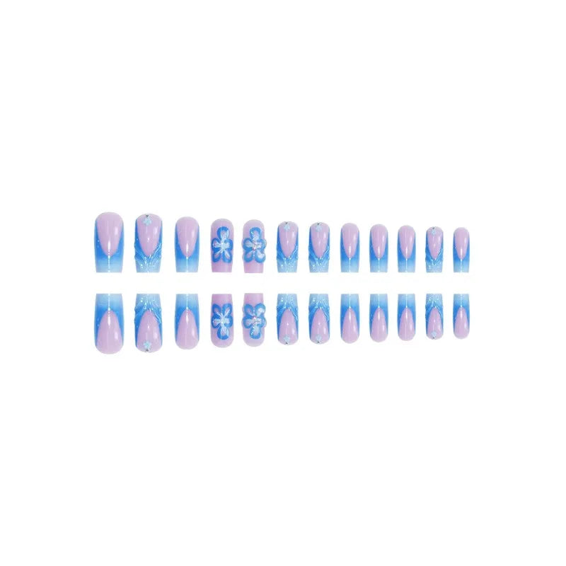 3D Blue Flower Toe Press-On Nail Set