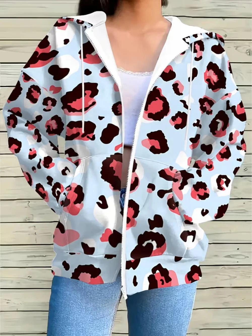 Thin Leopard Zip Hoodie