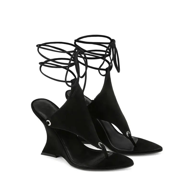 Chunky Wedge Lace-Up Sandals