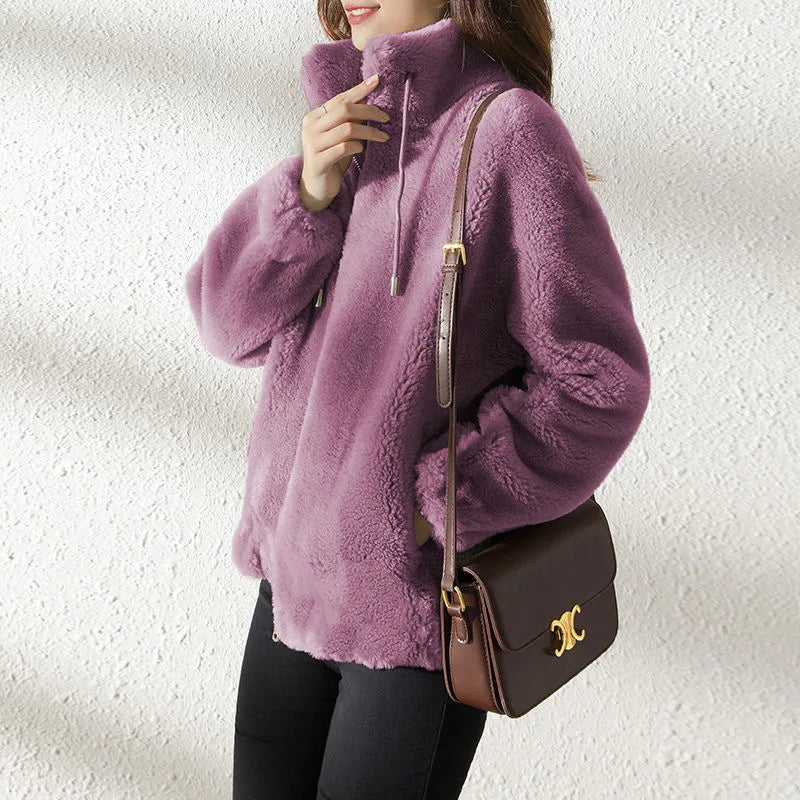 Mandarin Collar Faux Fur Coat