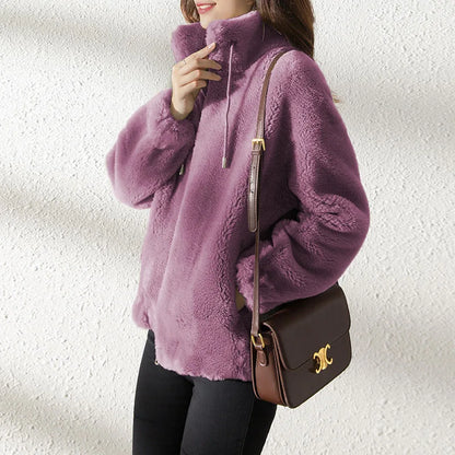 Mandarin Collar Faux Fur Coat