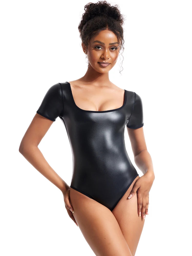 Faux Leather Shaping Bodysuit