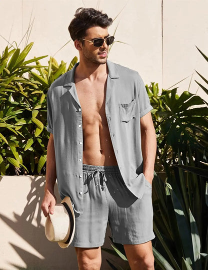 Cotton Linen Short Sleeve Shirt Set