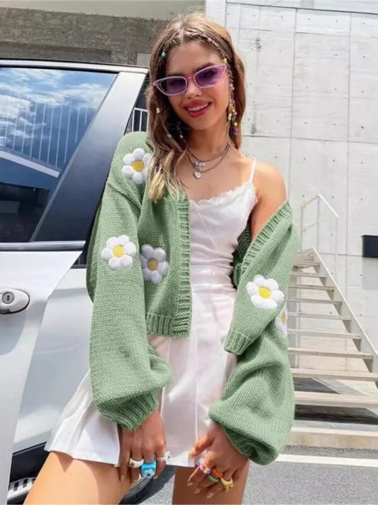 Lantern Sleeve Knitted Cardigan