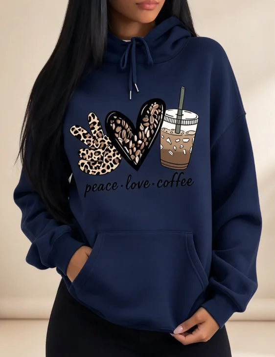 Heart Letter Print Drawstring Hoodie