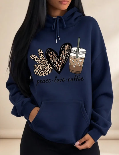 Heart Letter Print Drawstring Hoodie